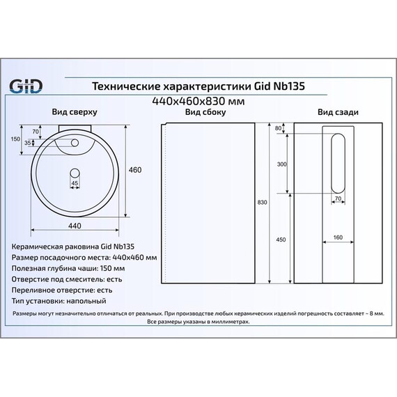 КЕРАМИЧЕСКАЯ РАКОВИНА GID NB135