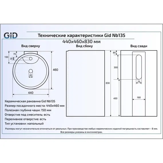 КЕРАМИЧЕСКАЯ РАКОВИНА GID NB135