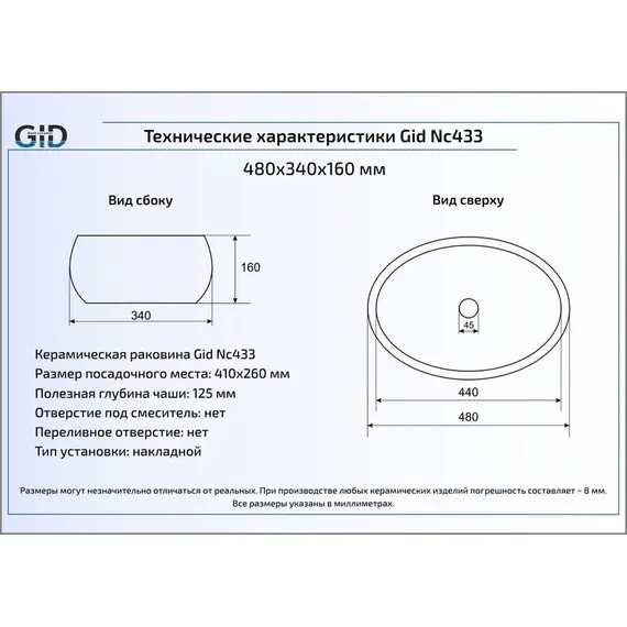КЕРАМИЧЕСКАЯ РАКОВИНА GID NC433
