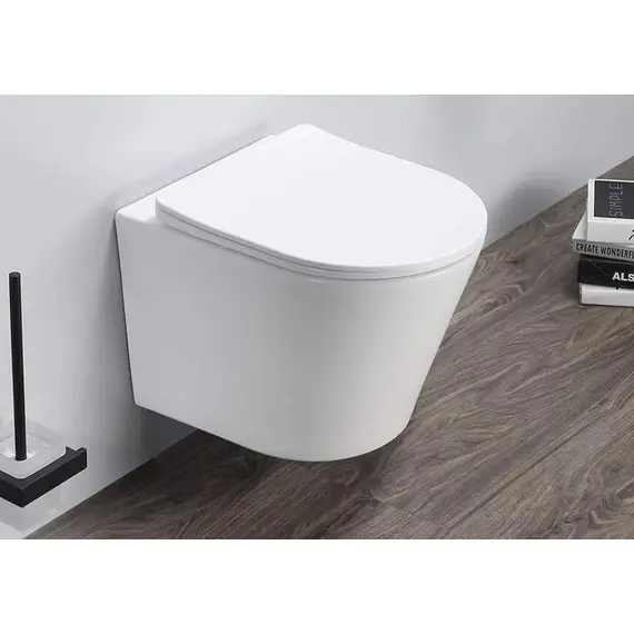 БЕЗОБОДКОВЫЙ ПОДВЕСНОЙ УНИТАЗ GID TR2130WM БЕЛЫЙ МАТОВЫЙ С ПРОЧНОЙ КРЫШКОЙ-МИКРОЛИФТ ИЗ ДЮРОПЛАСТА