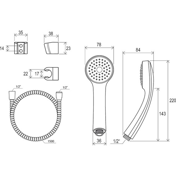 ДУШЕВОЙ ГАРНИТУР - ШЛАНГ 150 СМ, ЛЕЙКА, ДЕРЖАТЕЛЬ ДИАМЕТР 68 ММ RAVAK 901.00