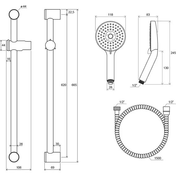ДУШЕВОЙ ГАРНИТУР  - ШЛАНГ 150 СМ, ДУШЕВАЯ ЛЕЙКА FLAT M (3 ФУНКЦИИ), ДЕРЖАТЕЛЬ (60СМ) RAVAK 922.00