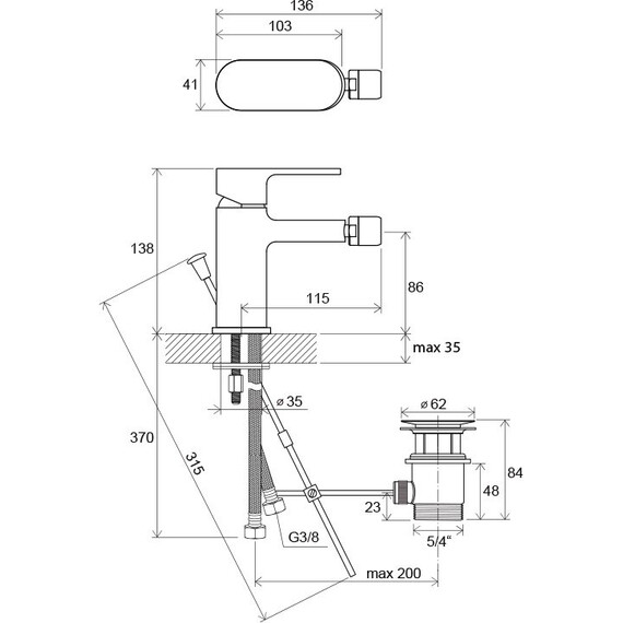 СМЕСИТЕЛЬ ДЛЯ БИДЕ С ДОННЫМ КЛАПАНОМ RAVAK CR 055.00