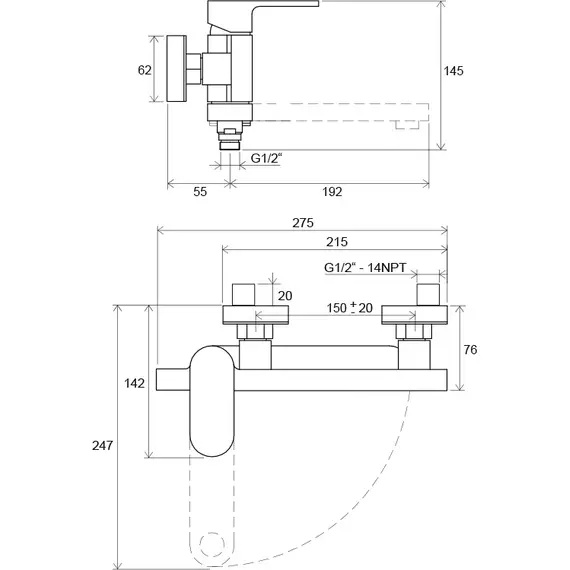 СМЕСИТЕЛЬ ДЛЯ ВАННЫ RAVAK CR 022.00/150 150 ММ