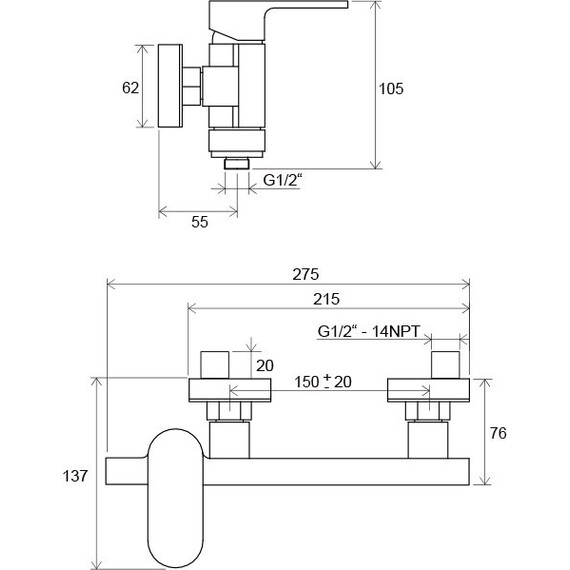 СМЕСИТЕЛЬ ДЛЯ ДУША RAVAK CR 032.00/150 150 ММ