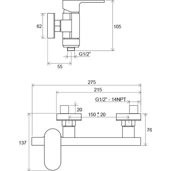 СМЕСИТЕЛЬ ДЛЯ ДУША RAVAK CR 032.00/150 150 ММ