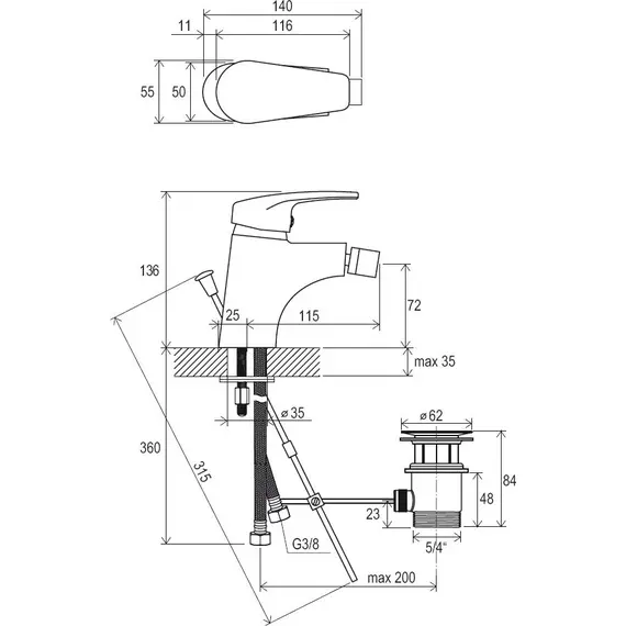 СМЕСИТЕЛЬ ДЛЯ БИДЕ RAVAK NO 055.00