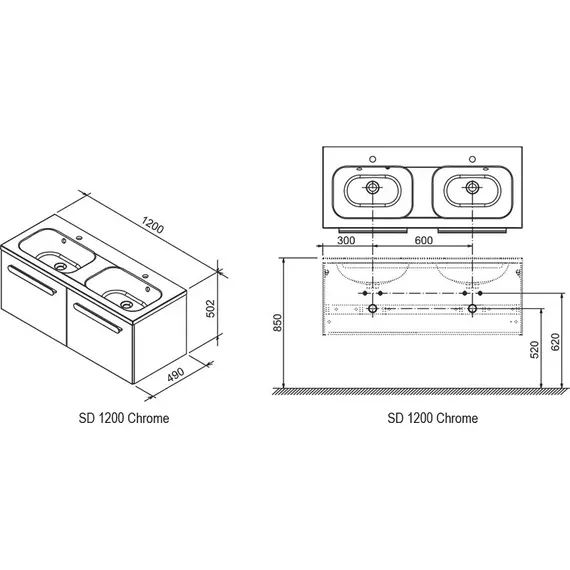 ТУМБА ПОД УМЫВАЛЬНИК RAVAK SD 1200 CHROME БЕЛЫЙ ГЛЯНЕЦ