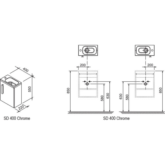 ТУМБА ПОД УМЫВАЛЬНИК RAVAK SD 400 CHROME БЕЛАЯ/БЕЛАЯ