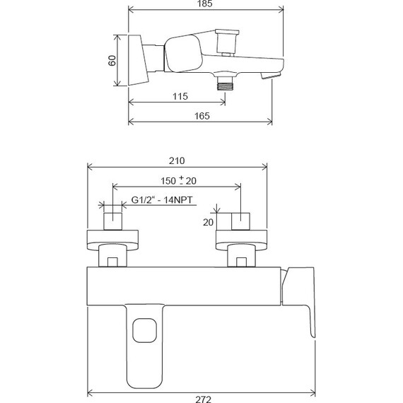 СМЕСИТЕЛЬ ДЛЯ ВАННЫ RAVAK TD F 022.00/150 ММ