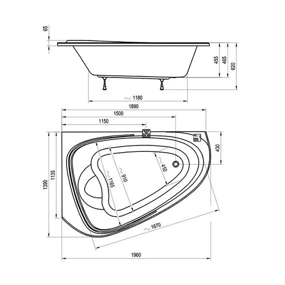 ВАННА АСИММЕТРИЧНАЯ RAVAK LOVE STORY II 139X196 R