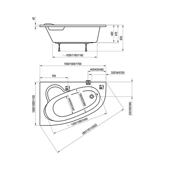 ВАННА АКРИЛОВАЯ RAVAK ASYMMETRIC 150X100 R
