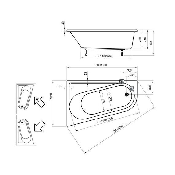 ВАННА АКРИЛОВАЯ RAVAK CHROME 160X105 L