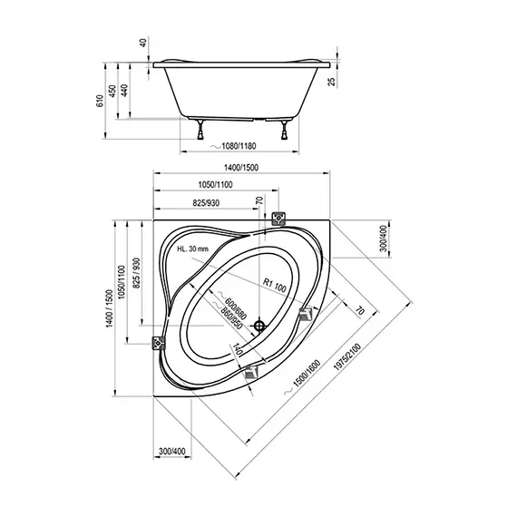 ВАННА УГЛОВАЯ RAVAK NEW DAY 140X140