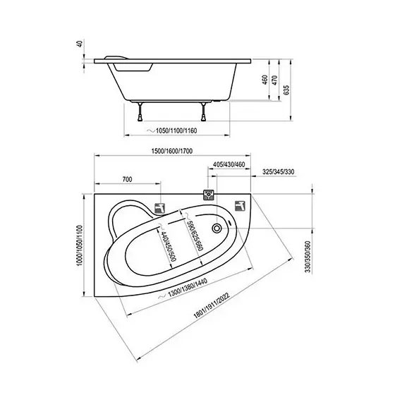 ВАННА АКРИЛОВАЯ RAVAK ASYMMETRIC 150X100 L