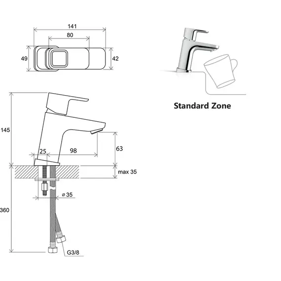 СМЕСИТЕЛЬ ДЛЯ УМЫВАЛЬНИКА БЕЗ ДОННОГО КЛАПАНА 140 ММ RAVAK TD 012.00