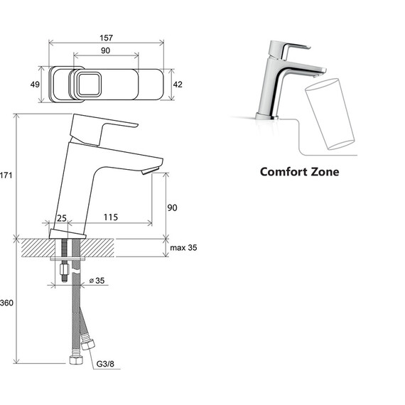 СМЕСИТЕЛЬ ДЛЯ УМЫВАЛЬНИКА БЕЗ ДОННОГО КЛАПАНА 170 ММ RAVAK TD 014.00
