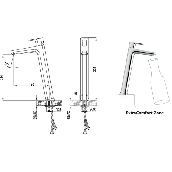 СМЕСИТЕЛЬ ДЛЯ УМЫВАЛЬНИКА ВЫСОКИЙ БЕЗ ДОННОГО КЛАПАНА 333 ММ RAVAK TD 015.00