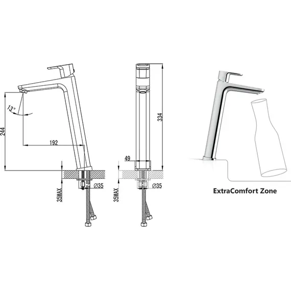 СМЕСИТЕЛЬ ДЛЯ УМЫВАЛЬНИКА ВЫСОКИЙ БЕЗ ДОННОГО КЛАПАНА 333 ММ RAVAK TD 015.00