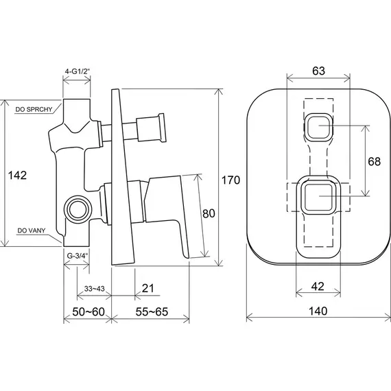 СМЕСИТЕЛЬ ВСТРОЕННЫЙ С ПЕРЕКЛЮЧАТЕЛЕМ RAVAK TD 061.00