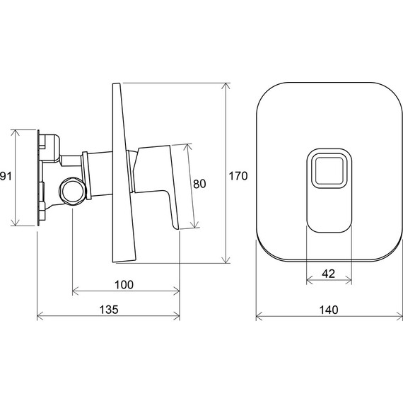 СМЕСИТЕЛЬ ВСТРОЕННЫЙ ДЛЯ ДУША БЕЗ ПЕРЕКЛЮЧАТЕЛЯ ДЛЯ R-BOX RAVAK TD 066.00