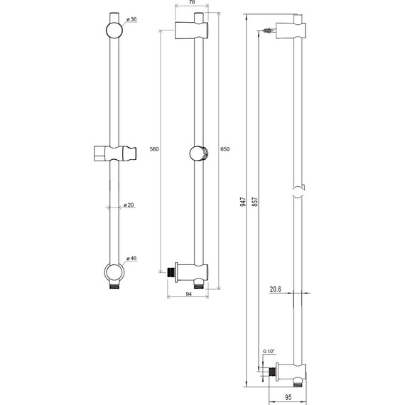 ДУШЕВОЙ ДЕРЖАТЕЛЬ ПОДВИЖНЫЙ 90 СМ RAVAK 975.01