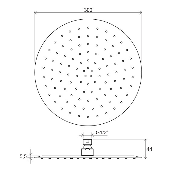 НАСАДКА ДЛЯ ДУША КРУГЛАЯ ИЗ ЛАТУНИ 300 ММ RAVAK 984.00