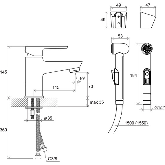 СМЕСИТЕЛЬ ДЛЯ УМЫВАЛЬНИКА С ГИГИЕНИЧЕСКИМ ДУШЕМ RAVAK BM 011.00