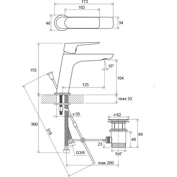 СМЕСИТЕЛЬ ДЛЯ УМЫВАЛЬНИКА С ДОННЫМ КЛАПАНОМ RAVAK CL 011.00