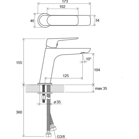 СМЕСИТЕЛЬ ДЛЯ УМЫВАЛЬНИКА БЕЗ ДОННОГО КЛАПАНА RAVAK CL 012.00
