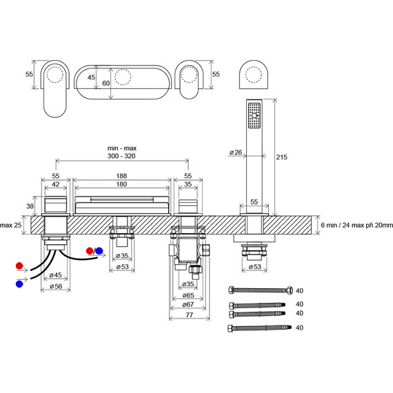 СМЕСИТЕЛЬ ВРЕЗНОЙ КАСКАДНЫЙ ДЛЯ ВАНН RAVAK CR 025.00