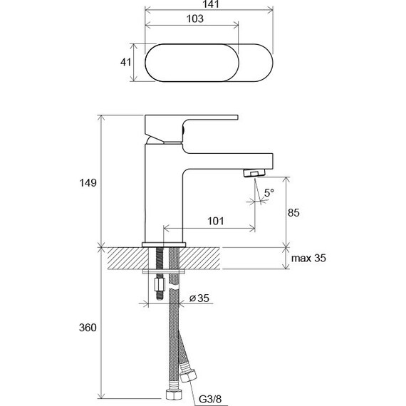 СМЕСИТЕЛЬ ДЛЯ УМЫВАЛЬНИКА БЕЗ ДОННОГО КЛАПАНА RAVAK CR 012.00