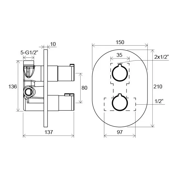 СМЕСИТЕЛЬ ТЕРМОСТАТИЧЕСКИЙ СКРЫТОГО МОНТАЖА CHROME С ПЕРЕКЛЮЧАТЕЛЕМ ВАННА/ДУШ RAVAK CR 063.00