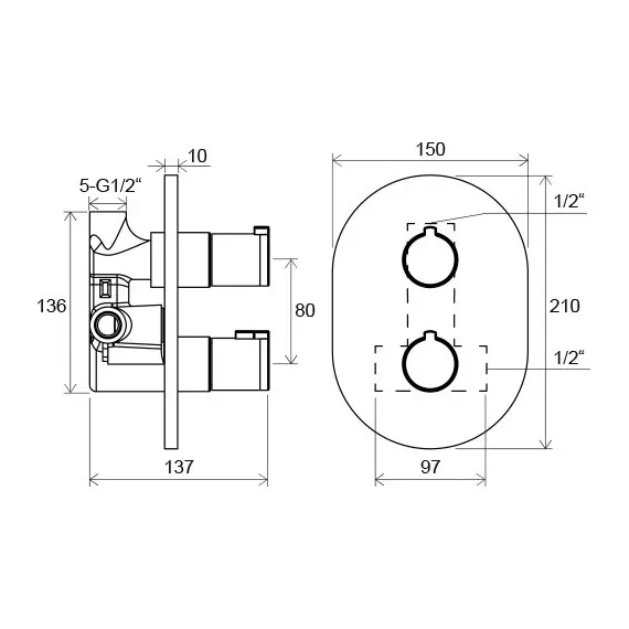 СМЕСИТЕЛЬ ТЕРМОСТАТИЧЕСКИЙ СКРЫТОГО МОНТАЖА CHROME БЕЗ ПЕРЕКЛЮЧАТЕЛЕМ RAVAK CR 064.00