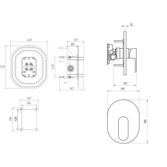 СМЕСИТЕЛЬ ВСТРОЕННЫЙ БЕЗ ПЕРЕКЛЮЧАТЕЛЯ RAVAK CR 066.00