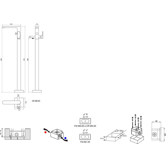 СМЕСИТЕЛЬ НАПОЛЬНЫЙ ДЛЯ ВАННЫ RAVAK CR 080.00