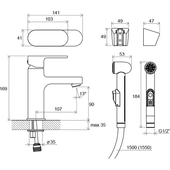 СМЕСИТЕЛЬ ДЛЯ УМЫВАЛЬНИКА С ГИГИЕНИЧЕСКИМ ДУШЕМ RAVAK CR 112.00