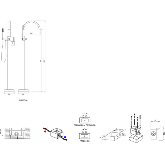 СМЕСИТЕЛЬ НАПОЛЬНЫЙ ДЛЯ ВАННЫ RAVAK FM 080.00