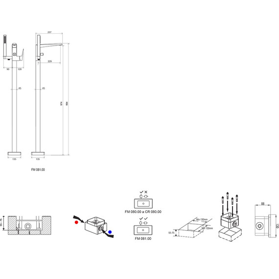 СМЕСИТЕЛЬ НАПОЛЬНЫЙ ДЛЯ ВАННЫ RAVAK FM 081.00