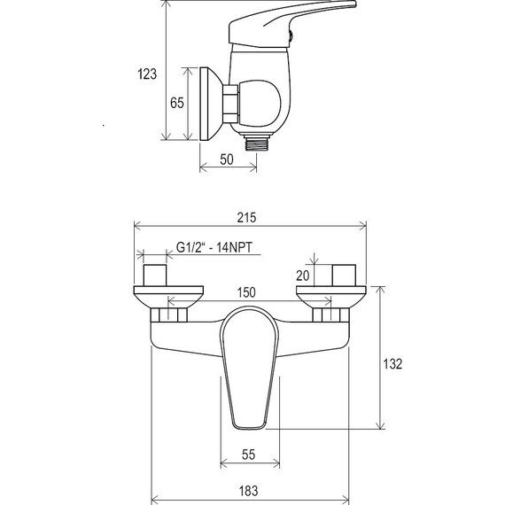 СМЕСИТЕЛЬ ДЛЯ ДУША БЕЗ ЛЕЙКИ RAVAK NO 032.00/150