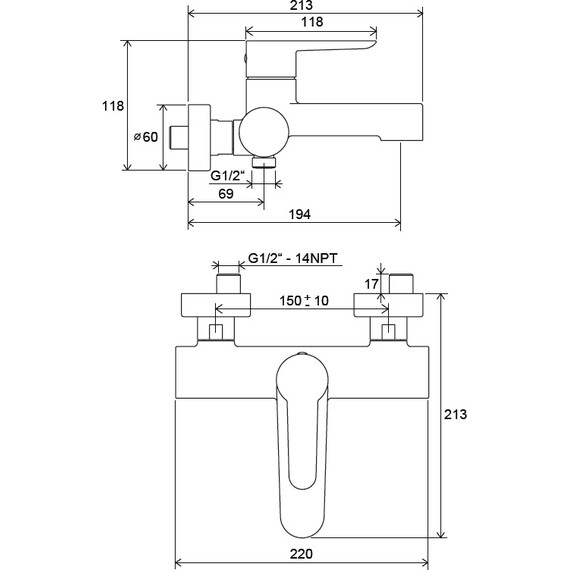 СМЕСИТЕЛЬ ДЛЯ ВАННЫ RAVAK PU 022.00/150 150 ММ