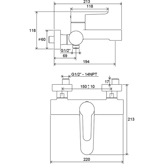 СМЕСИТЕЛЬ ДЛЯ ВАННЫ RAVAK PU 022.00/150 150 ММ
