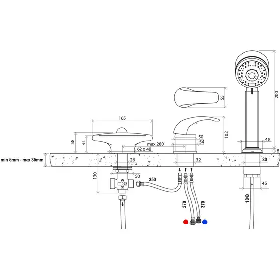 СМЕСИТЕЛЬ ВРЕЗНОЙ КАСКАДНЫЙ ДЛЯ ВАНН RAVAK RS 025.00