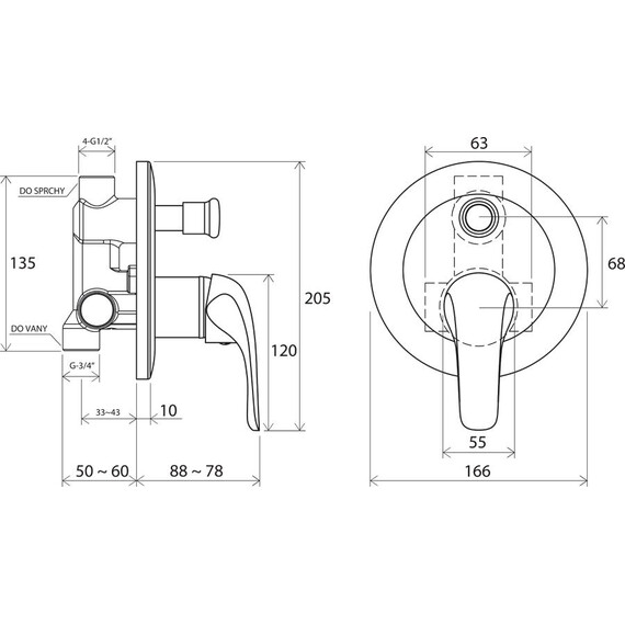 СМЕСИТЕЛЬ ВСТРОЕННЫЙ С ПЕРЕКЛЮЧАТЕЛЕМ RAVAK RS 061.00