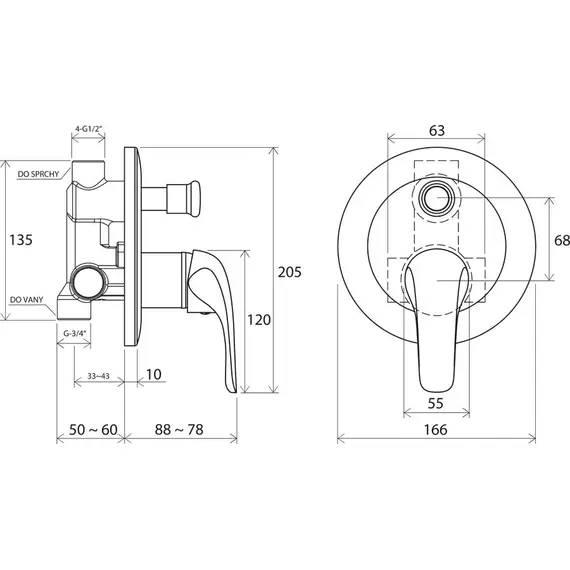 СМЕСИТЕЛЬ ВСТРОЕННЫЙ С ПЕРЕКЛЮЧАТЕЛЕМ RAVAK RS 061.00