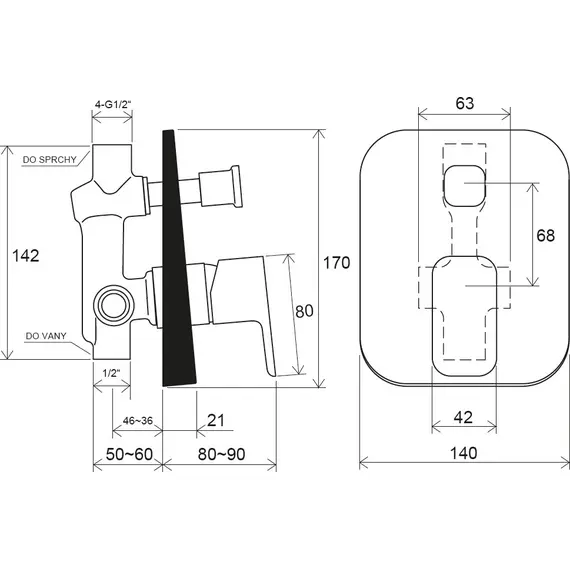 СМЕСИТЕЛЬ ВСТРОЕННЫЙ С ПЕРЕКЛЮЧАТЕЛЕМ RAVAK TD F 061.00