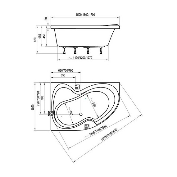 ВАННА АСИММЕТРИЧНАЯ RAVAK ROSA II 150X105 L