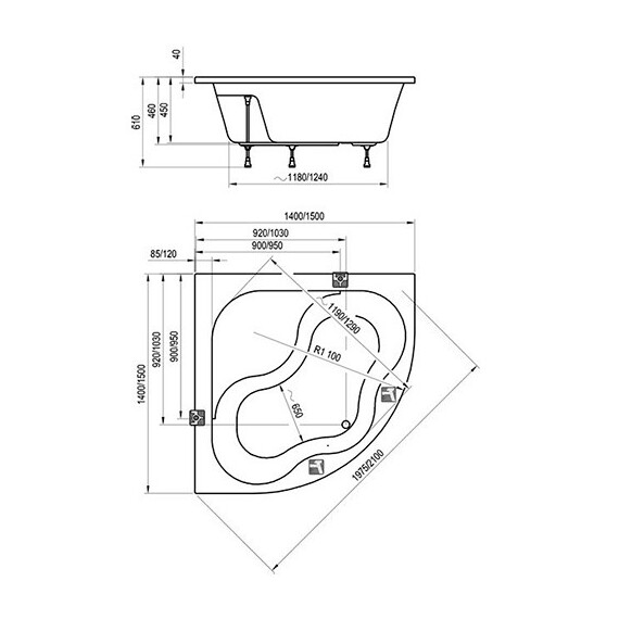 ВАННА УГЛОВАЯ RAVAK GENTIANA 140X140