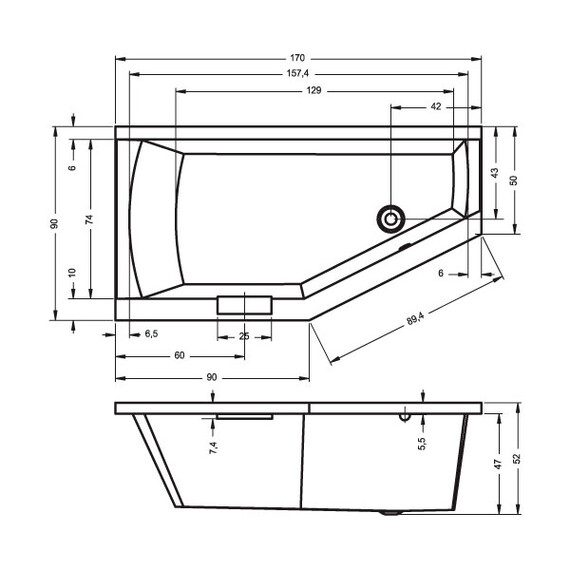ВАННА АКРИЛОВАЯ RIHO GETA 170X90 R