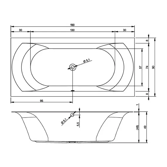 ВАННА АКРИЛОВАЯ RIHO LINARES VELVET 190Х90